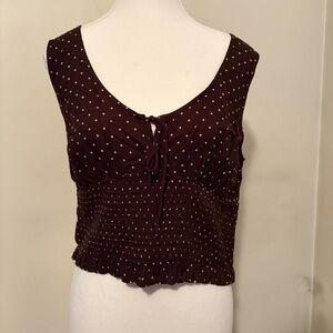 Burgundy Polka Dot Tie-Front Sleeveless Top
